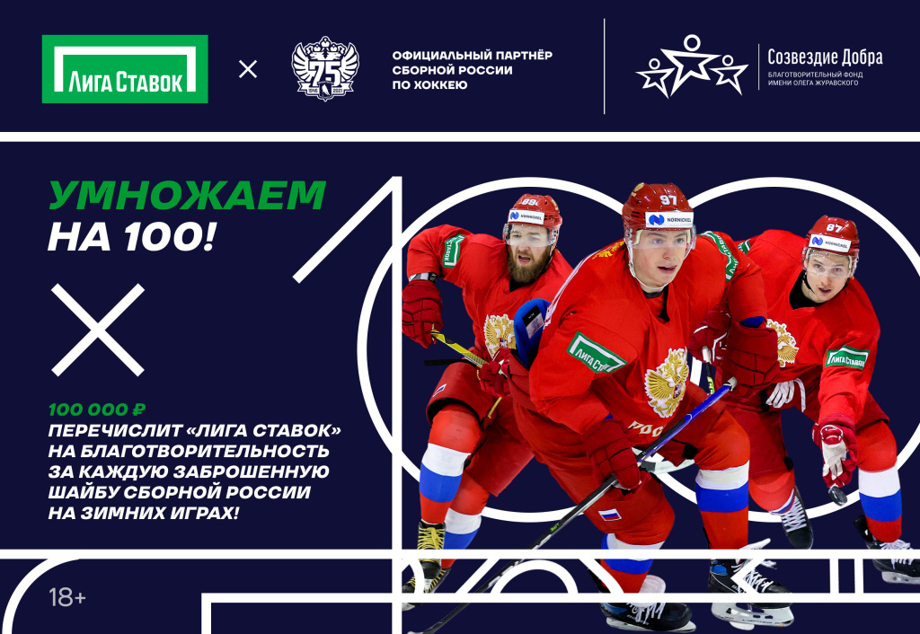 Акция Лиги Ставок к старту хоккейной сборной России на Играх в Пекине-2022