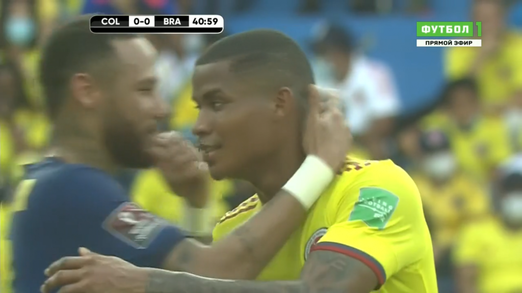 Неймар и Вильмар Барриос в матче Колумбия - Бразилия
