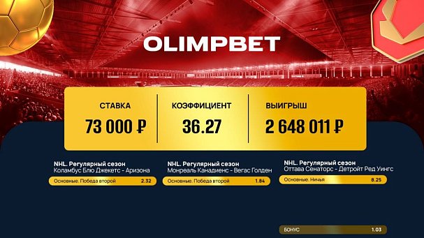 Экспресс на матчи НХЛ принес клиенту Olimpbet 2,6 миллиона рублей - фото